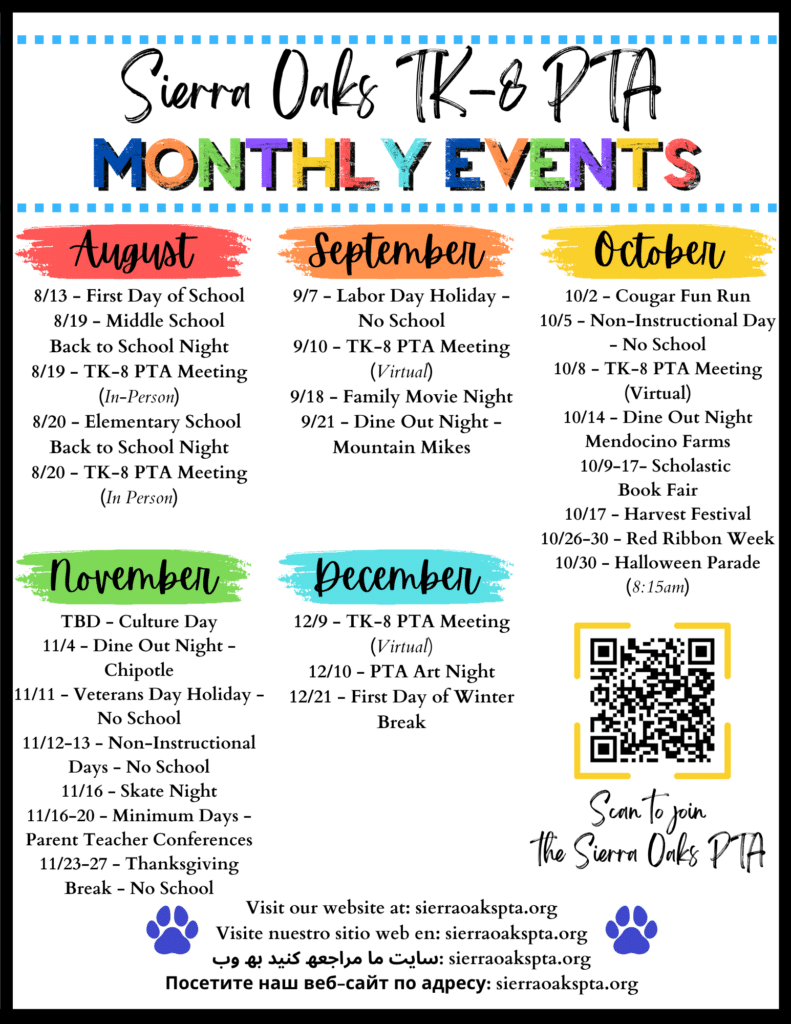 Updated Aug_Dec 26 PTA Monthly Events
